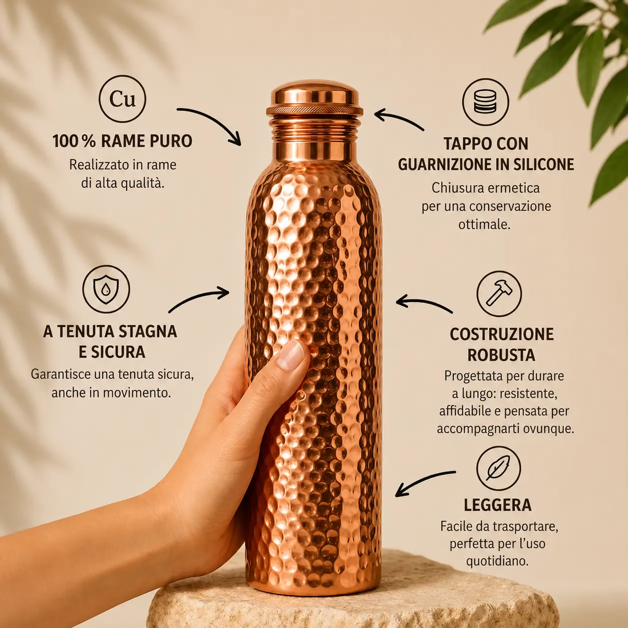 PLASTOPRO™ – Borraccia in Rame | 800ml